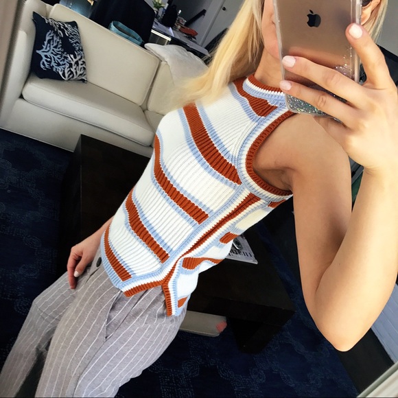 VINTAGE STYLE KNIT STRIPE WHITE BLUE RUST TOP!ππ - Picture 6 of 7